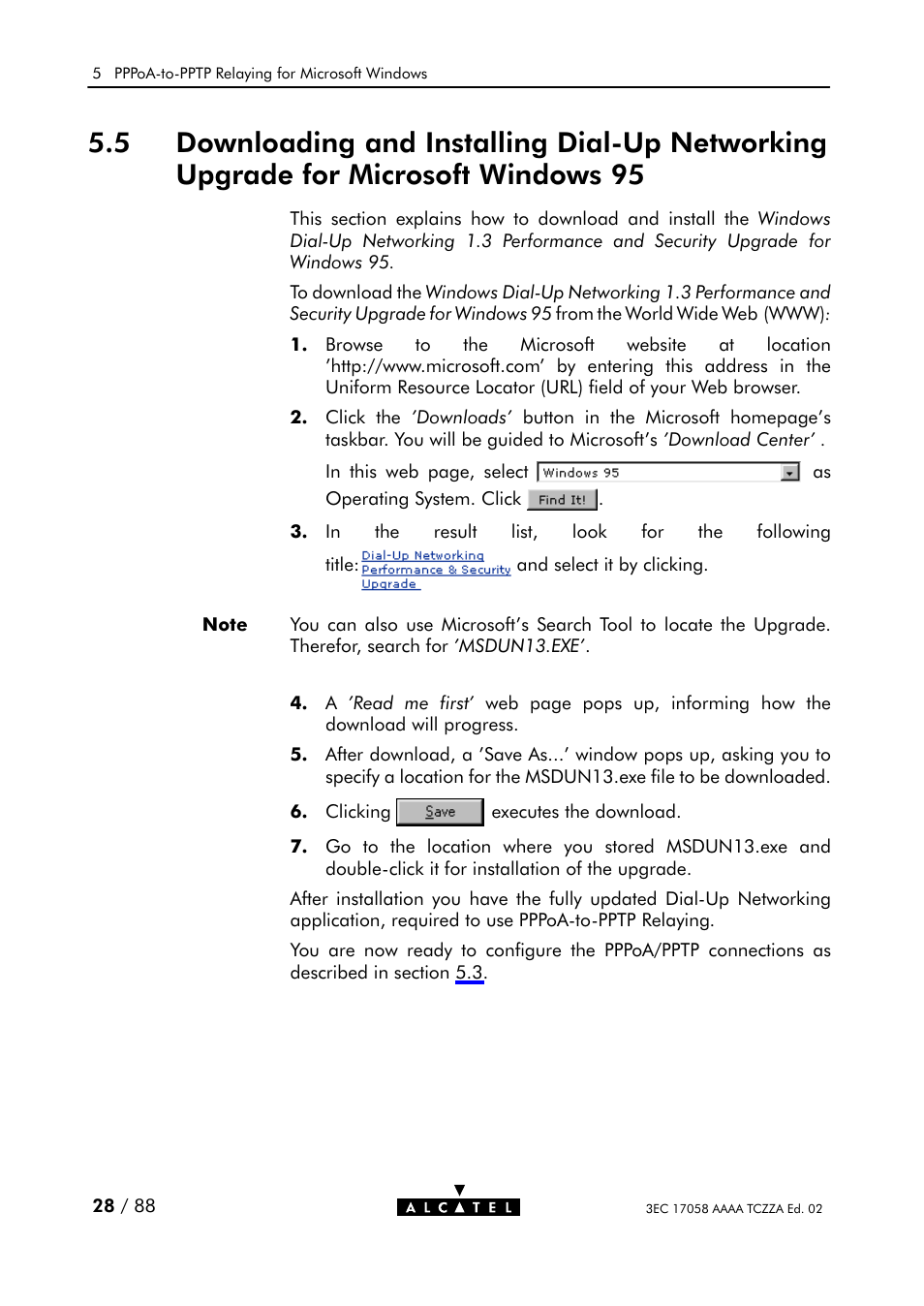 For microsoft windows 95 | Alcatel Carrier Internetworking Solutions SpeedTouch Speed Touch Home Asymmetric Digital Subscriber Line (ADSL) Modem User Manual | Page 28 / 87