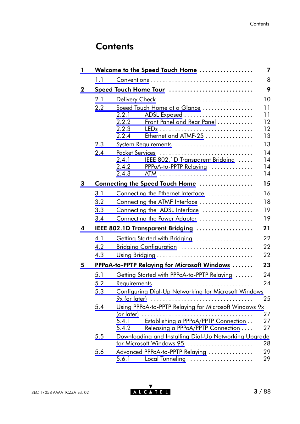 Alcatel Carrier Internetworking Solutions SpeedTouch Speed Touch Home Asymmetric Digital Subscriber Line (ADSL) Modem User Manual | Page 3 / 87