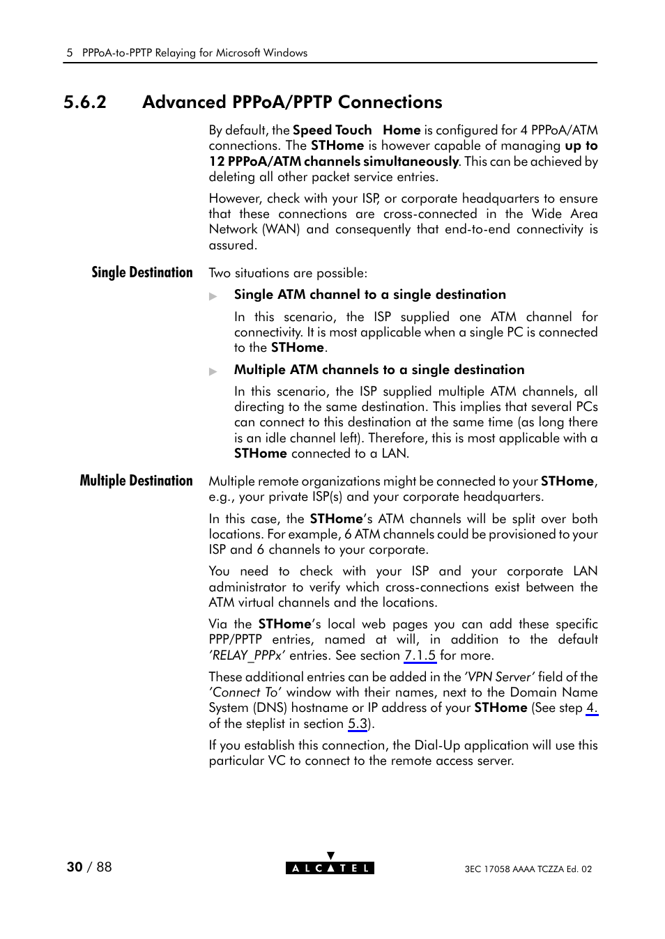 Advanced pppoa/pptp connections, 2 advanced pppoa/pptp connections | Alcatel Carrier Internetworking Solutions SpeedTouch Speed Touch Home Asymmetric Digital Subscriber Line (ADSL) Modem User Manual | Page 30 / 87