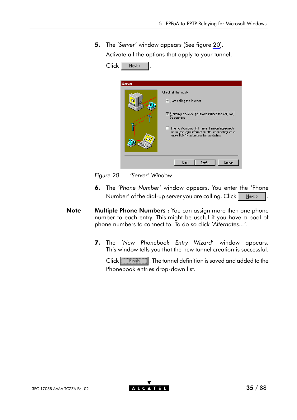 Figure 20, Server' window | Alcatel Carrier Internetworking Solutions SpeedTouch Speed Touch Home Asymmetric Digital Subscriber Line (ADSL) Modem User Manual | Page 35 / 87