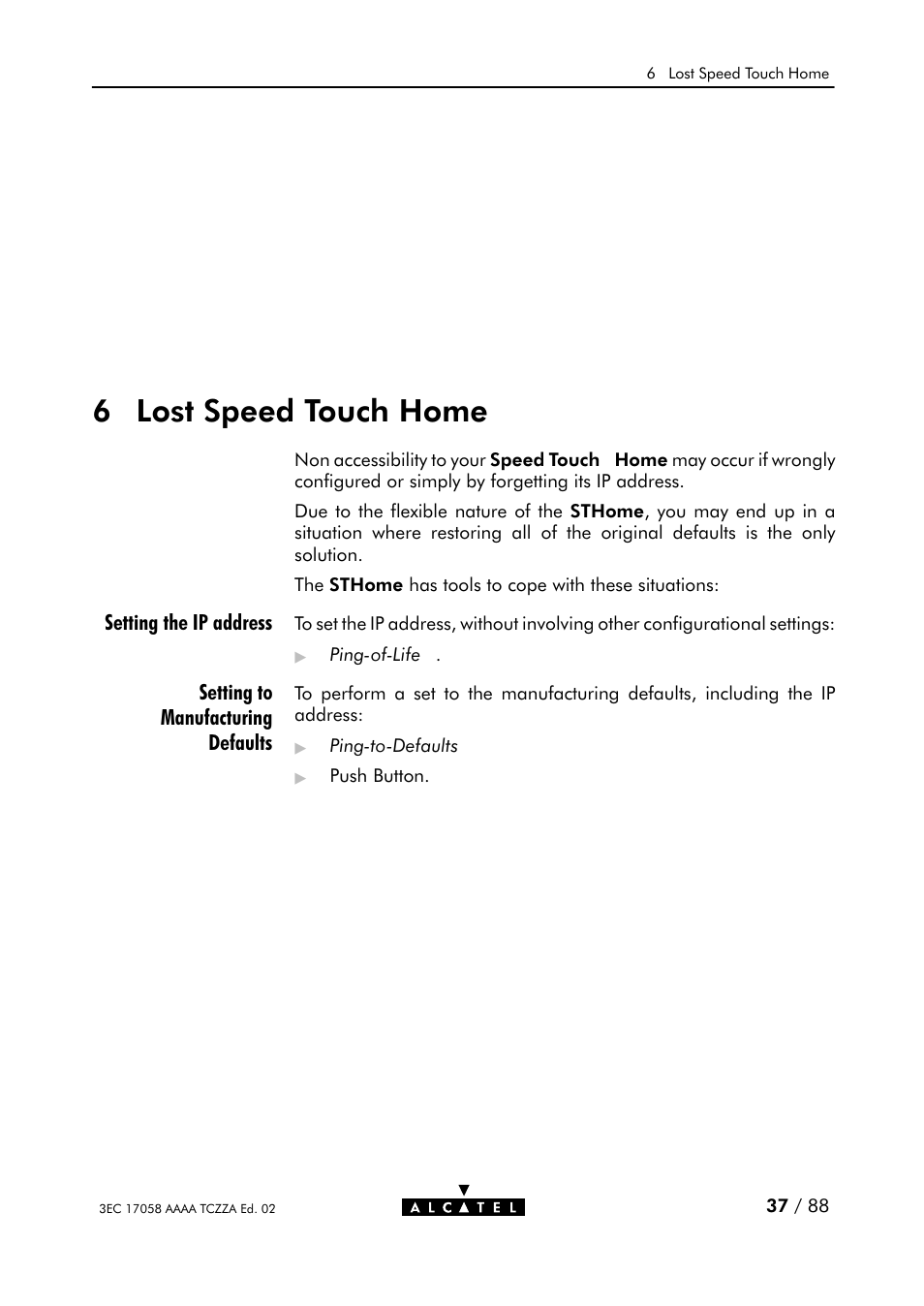 Lost speed touch home, 6 lost speed touch home | Alcatel Carrier Internetworking Solutions SpeedTouch Speed Touch Home Asymmetric Digital Subscriber Line (ADSL) Modem User Manual | Page 37 / 87