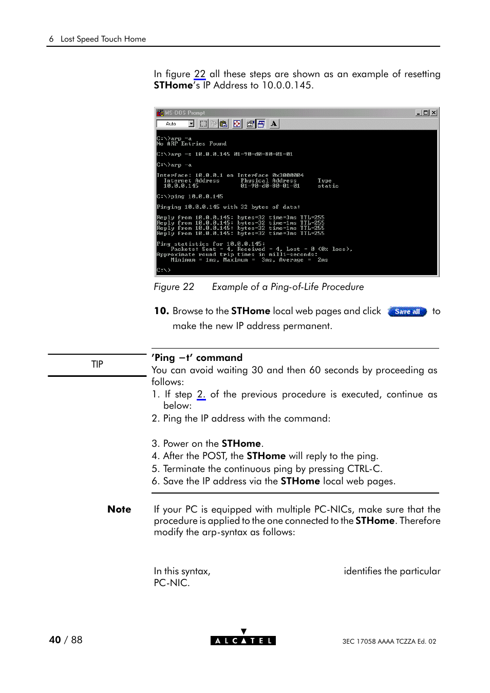 Figure 22, Example of a pingćofćlife procedure | Alcatel Carrier Internetworking Solutions SpeedTouch Speed Touch Home Asymmetric Digital Subscriber Line (ADSL) Modem User Manual | Page 40 / 87