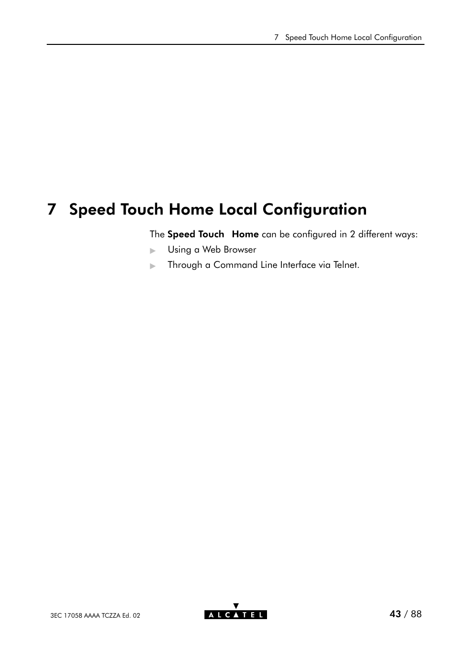 Speed touch home local configuration, 7 speed touch home local configuration | Alcatel Carrier Internetworking Solutions SpeedTouch Speed Touch Home Asymmetric Digital Subscriber Line (ADSL) Modem User Manual | Page 43 / 87