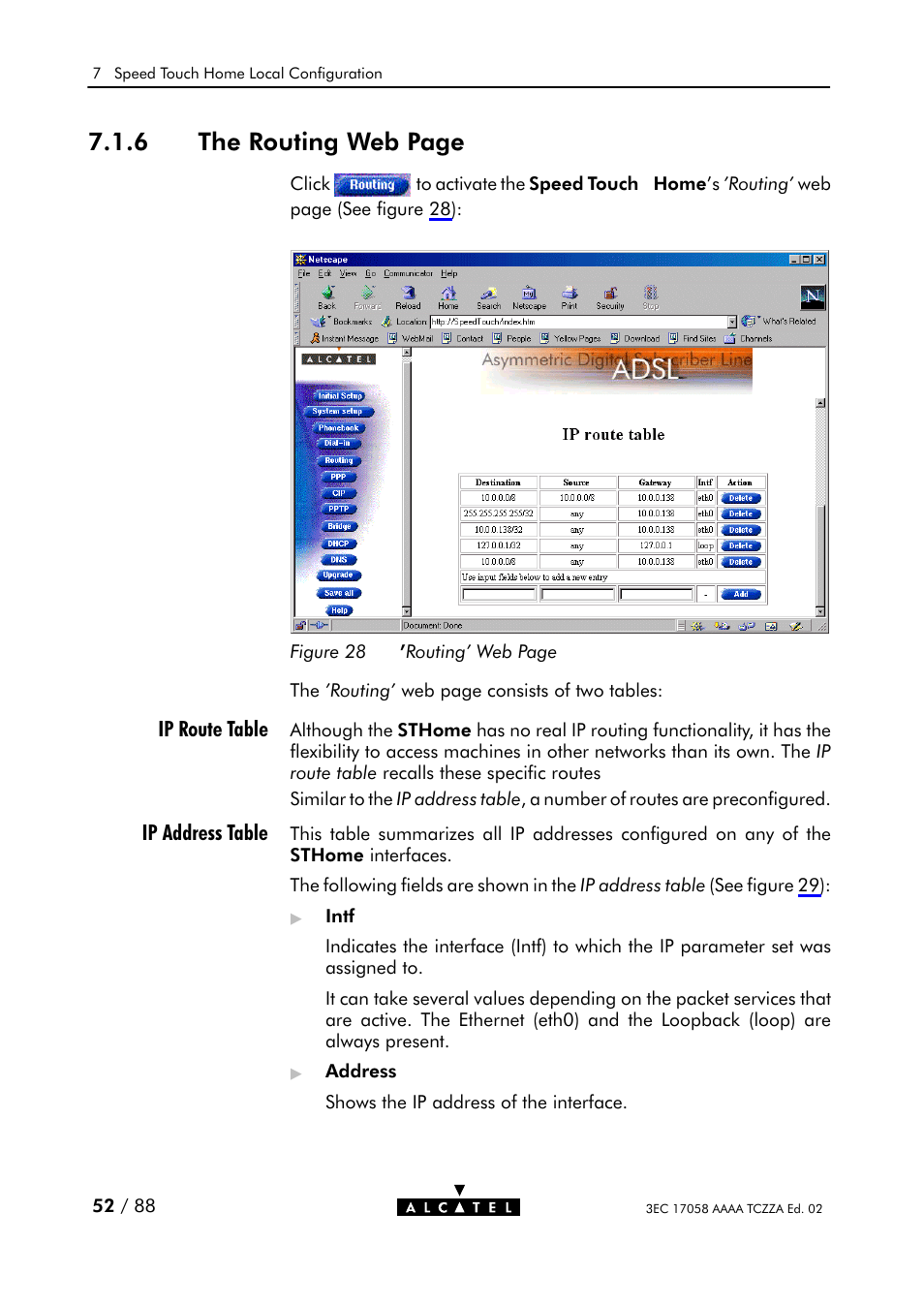 Figure 28, 6 the routing web page | Alcatel Carrier Internetworking Solutions SpeedTouch Speed Touch Home Asymmetric Digital Subscriber Line (ADSL) Modem User Manual | Page 52 / 87