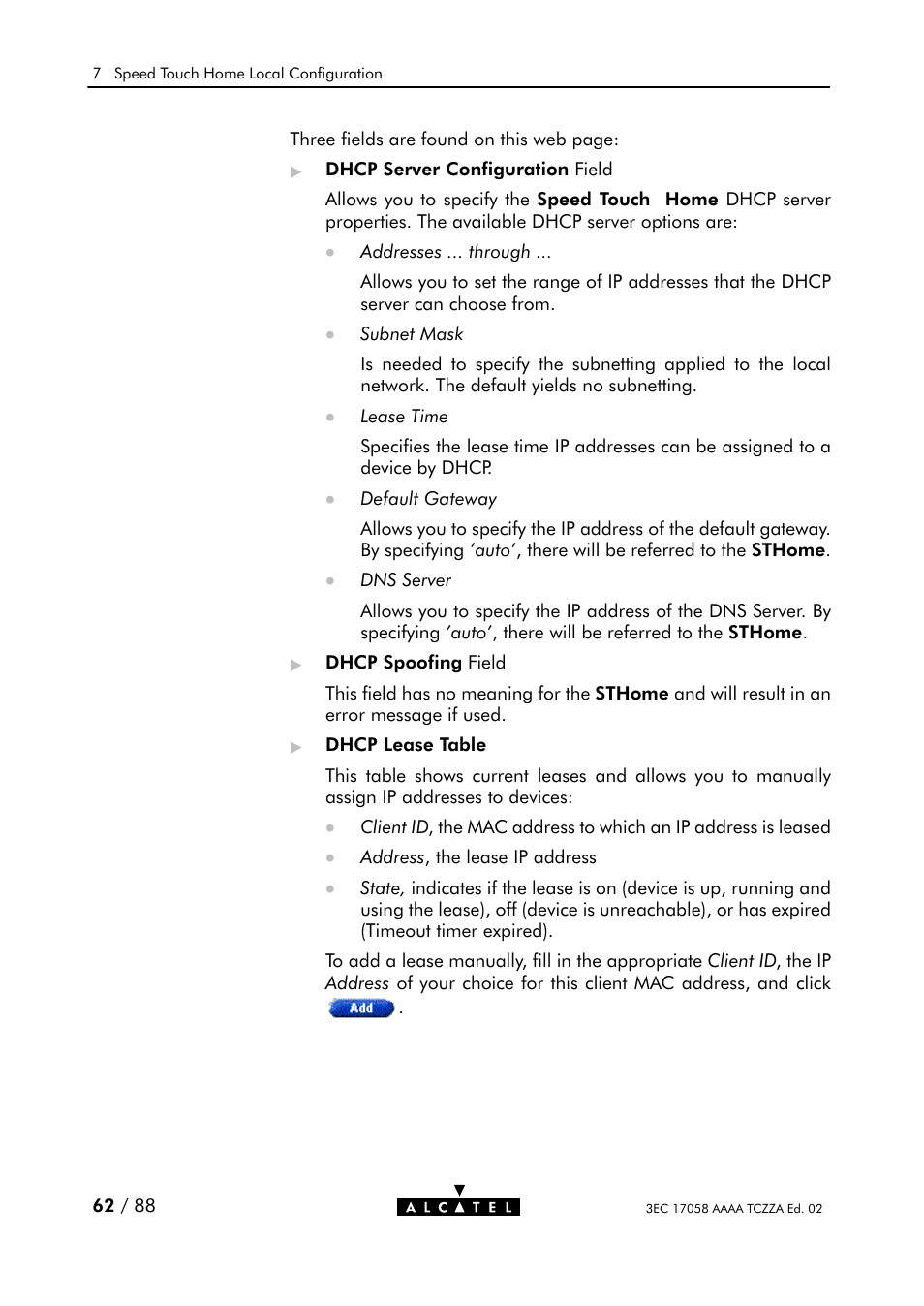 Alcatel Carrier Internetworking Solutions SpeedTouch Speed Touch Home Asymmetric Digital Subscriber Line (ADSL) Modem User Manual | Page 62 / 87