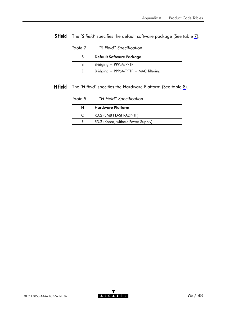 S field h field | Alcatel Carrier Internetworking Solutions SpeedTouch Speed Touch Home Asymmetric Digital Subscriber Line (ADSL) Modem User Manual | Page 74 / 87