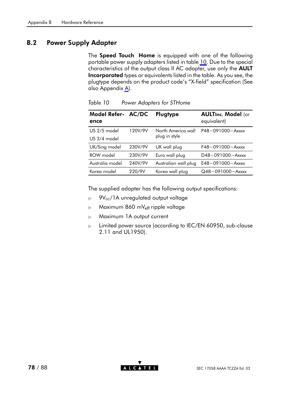 Figure 40, Mdićx internal crossover, Figure 41 | Mdićx to mdićx external crossover, B.2 power supply adapter | Alcatel Carrier Internetworking Solutions SpeedTouch Speed Touch Home Asymmetric Digital Subscriber Line (ADSL) Modem User Manual | Page 77 / 87