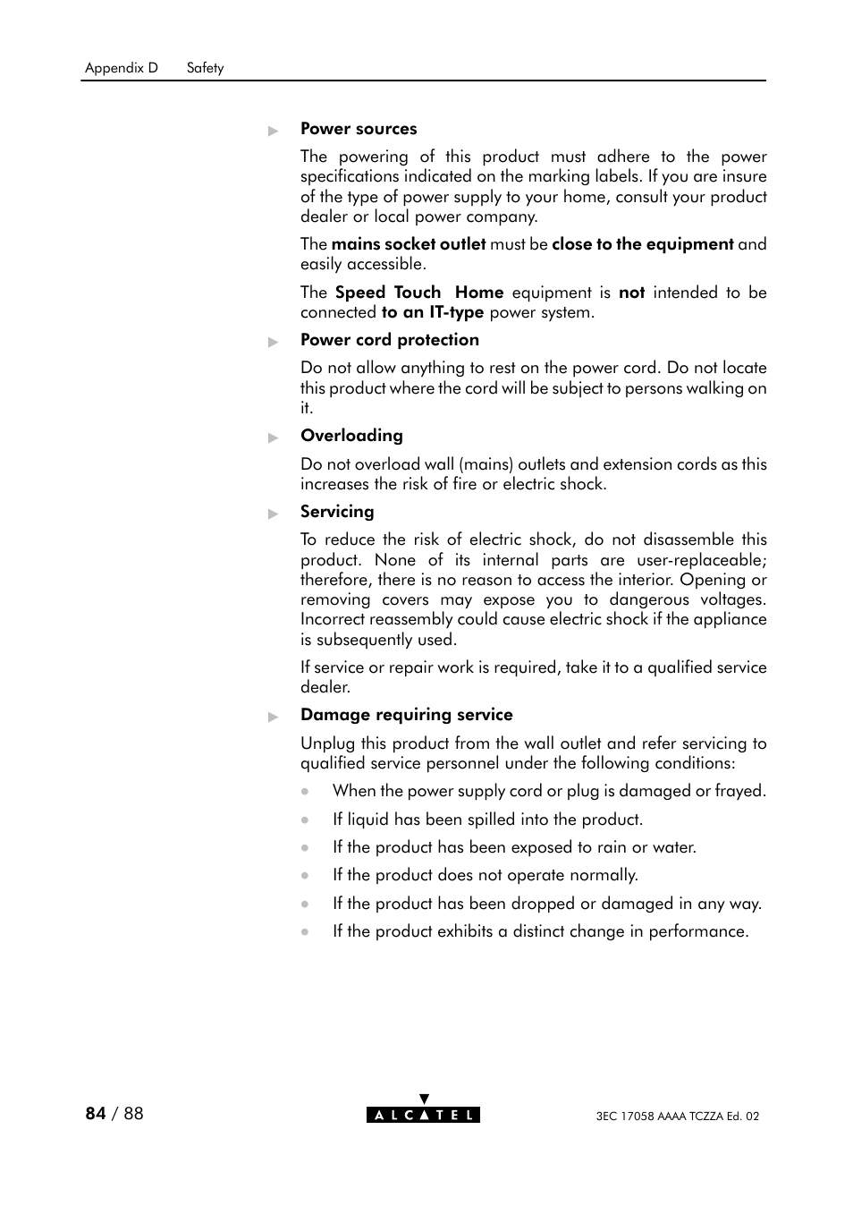 Alcatel Carrier Internetworking Solutions SpeedTouch Speed Touch Home Asymmetric Digital Subscriber Line (ADSL) Modem User Manual | Page 83 / 87