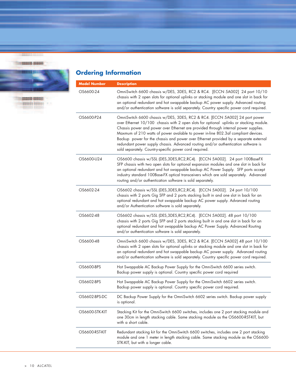 Ordering information | Alcatel Carrier Internetworking Solutions 6600 User Manual | Page 10 / 12