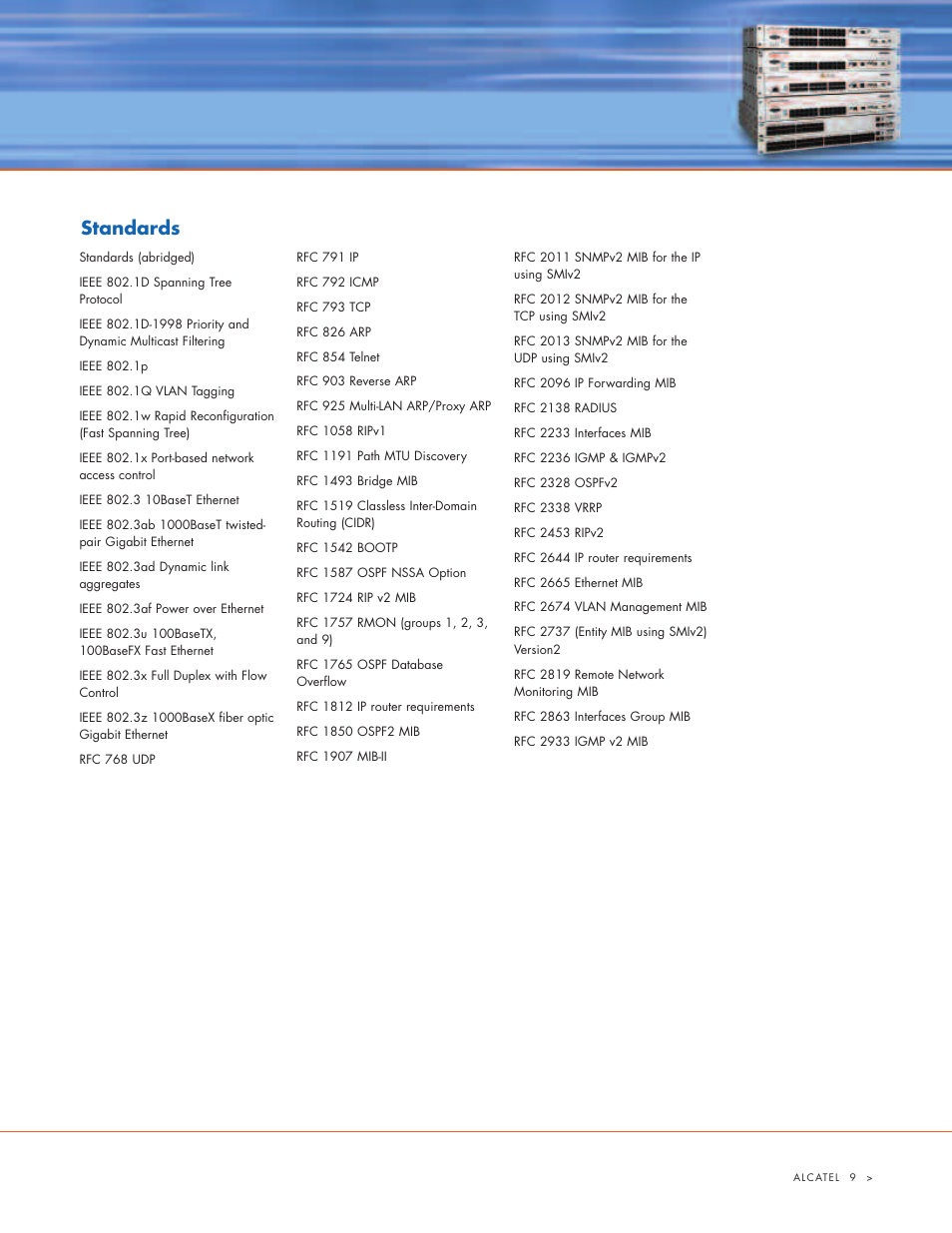 Standards | Alcatel Carrier Internetworking Solutions 6600 User Manual | Page 9 / 12