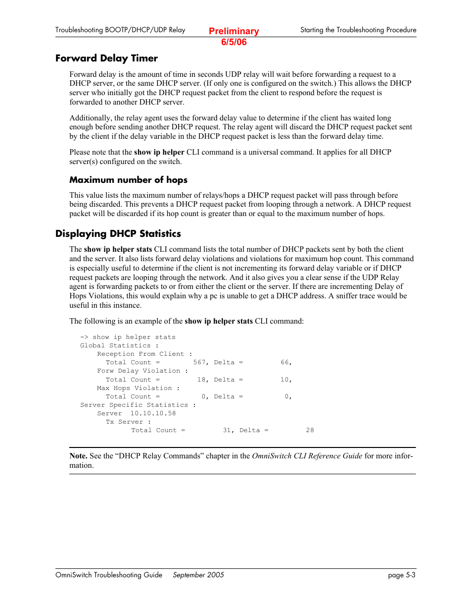 Forward delay timer, Displaying dhcp statistics | Alcatel Carrier Internetworking Solutions 6648 User Manual | Page 111 / 614