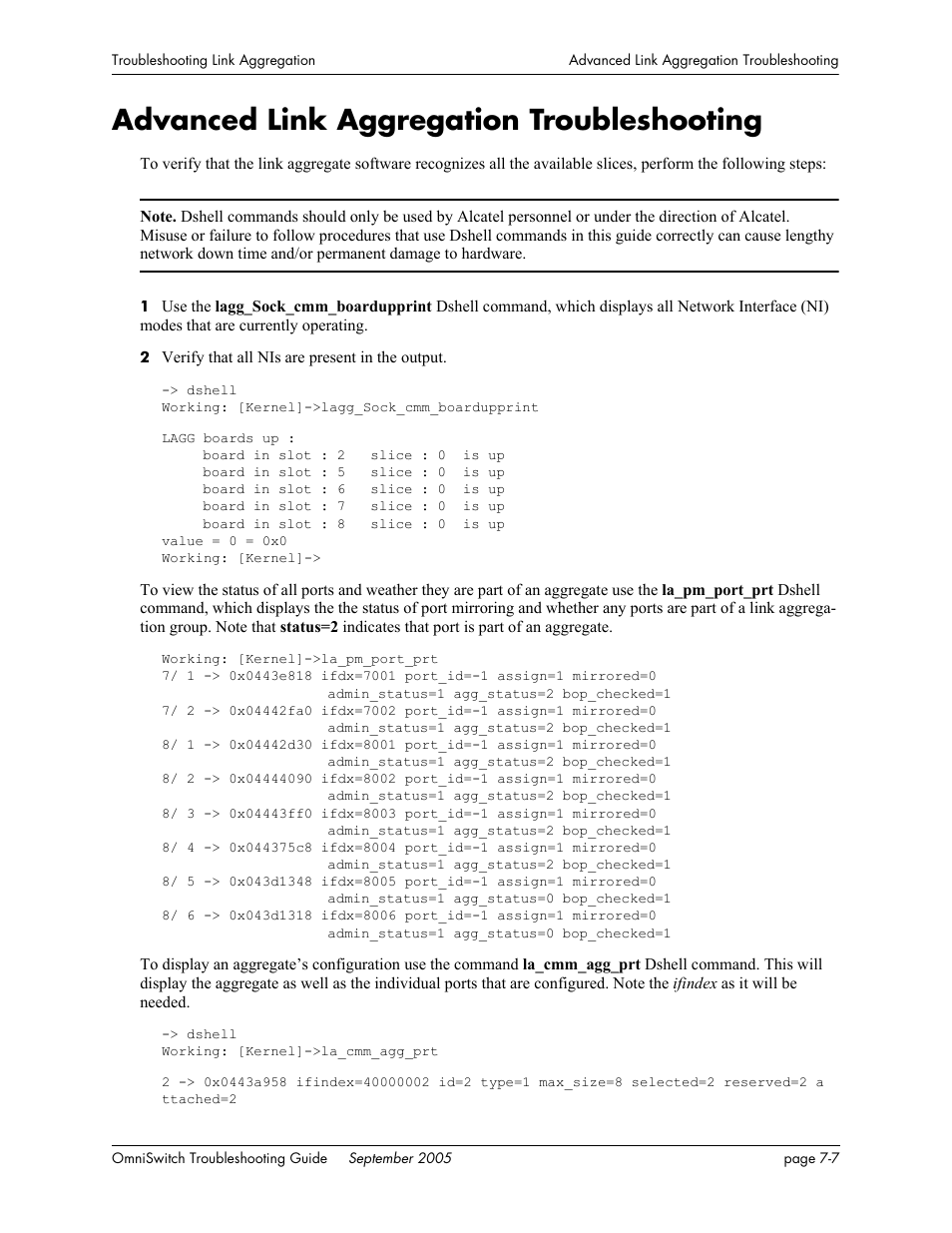 Advanced link aggregation troubleshooting, Advanced link aggregation troubleshooting -7 | Alcatel Carrier Internetworking Solutions 6648 User Manual | Page 127 / 614