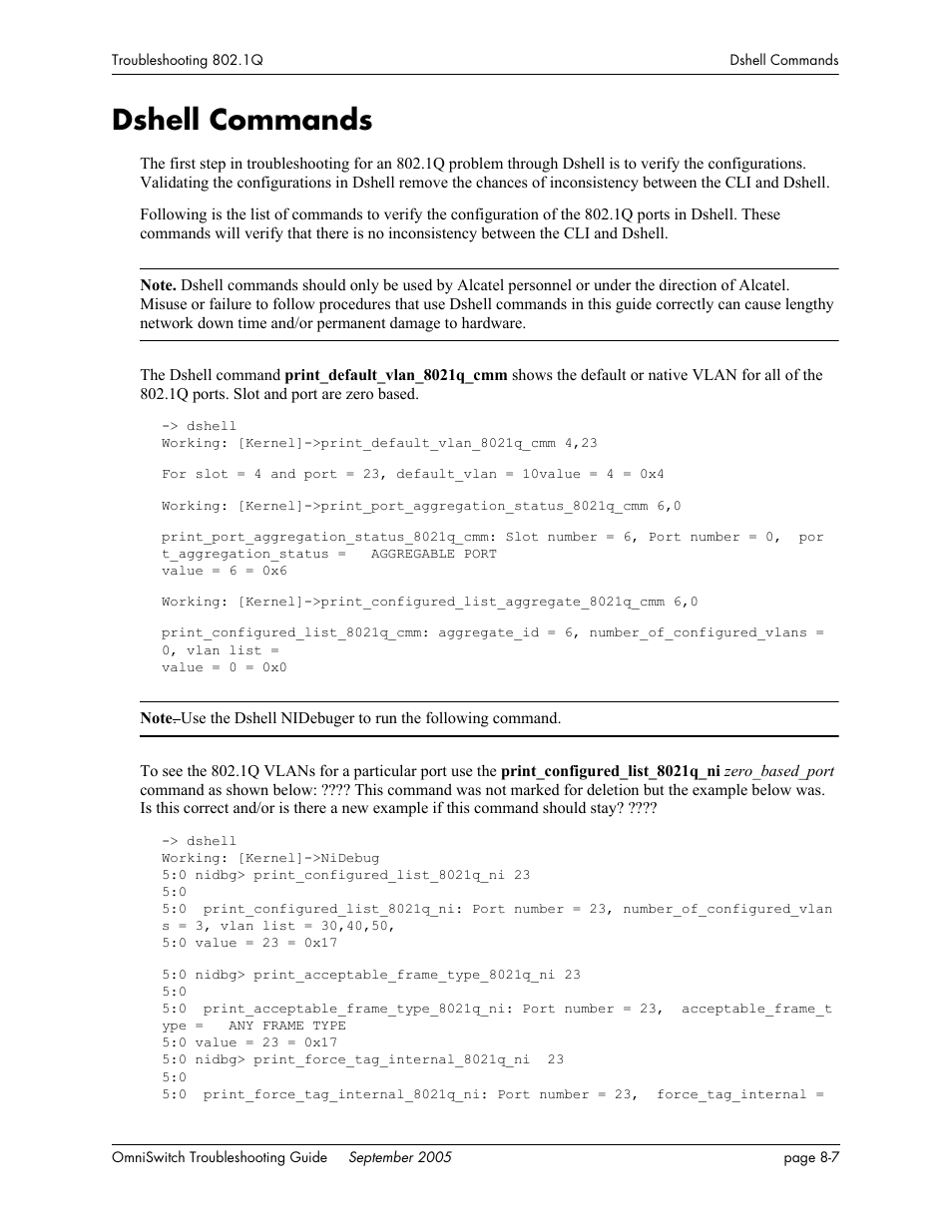 Dshell commands, Dshell commands -7 | Alcatel Carrier Internetworking Solutions 6648 User Manual | Page 139 / 614