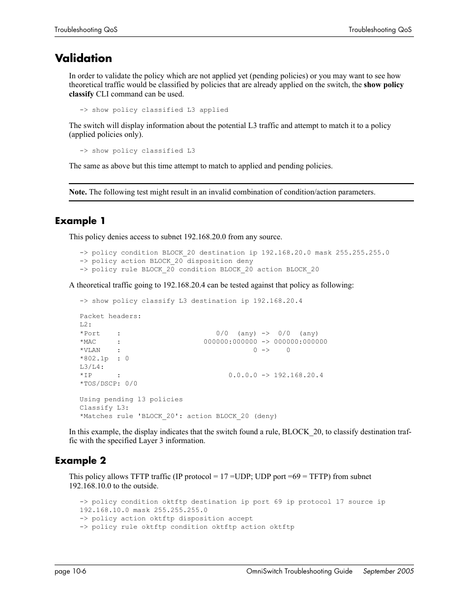 Validation, Example 1, Example 2 | Validation -6, Example 1 -6 example 2 -6 | Alcatel Carrier Internetworking Solutions 6648 User Manual | Page 156 / 614