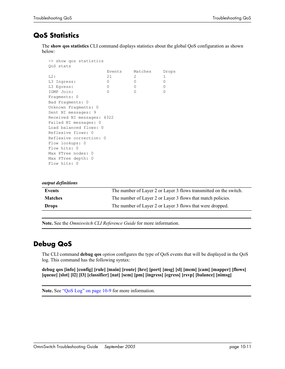 Qos statistics, Debug qos, Qos statistics -11 debug qos -11 | Alcatel Carrier Internetworking Solutions 6648 User Manual | Page 161 / 614