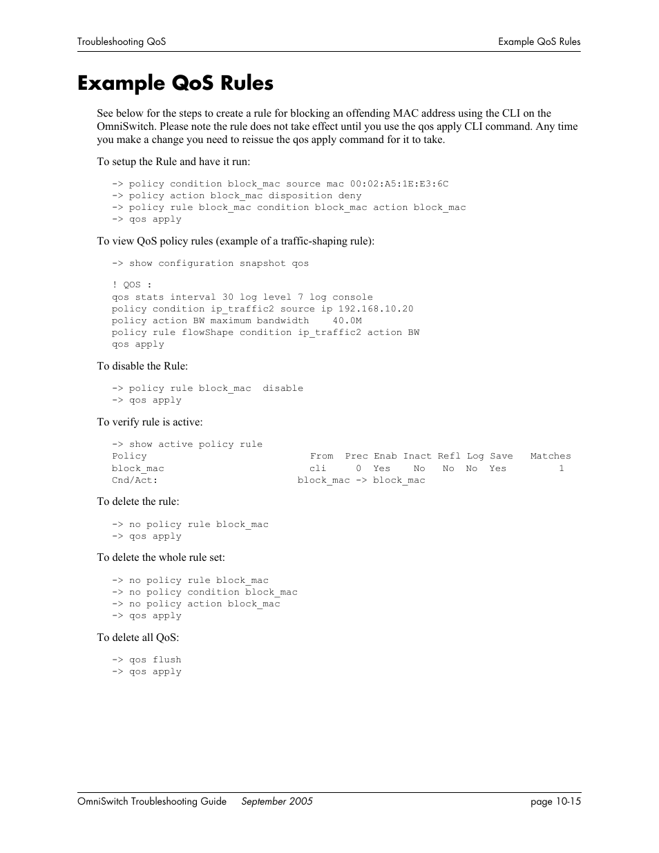 Example qos rules, Example qos rules -15 | Alcatel Carrier Internetworking Solutions 6648 User Manual | Page 165 / 614
