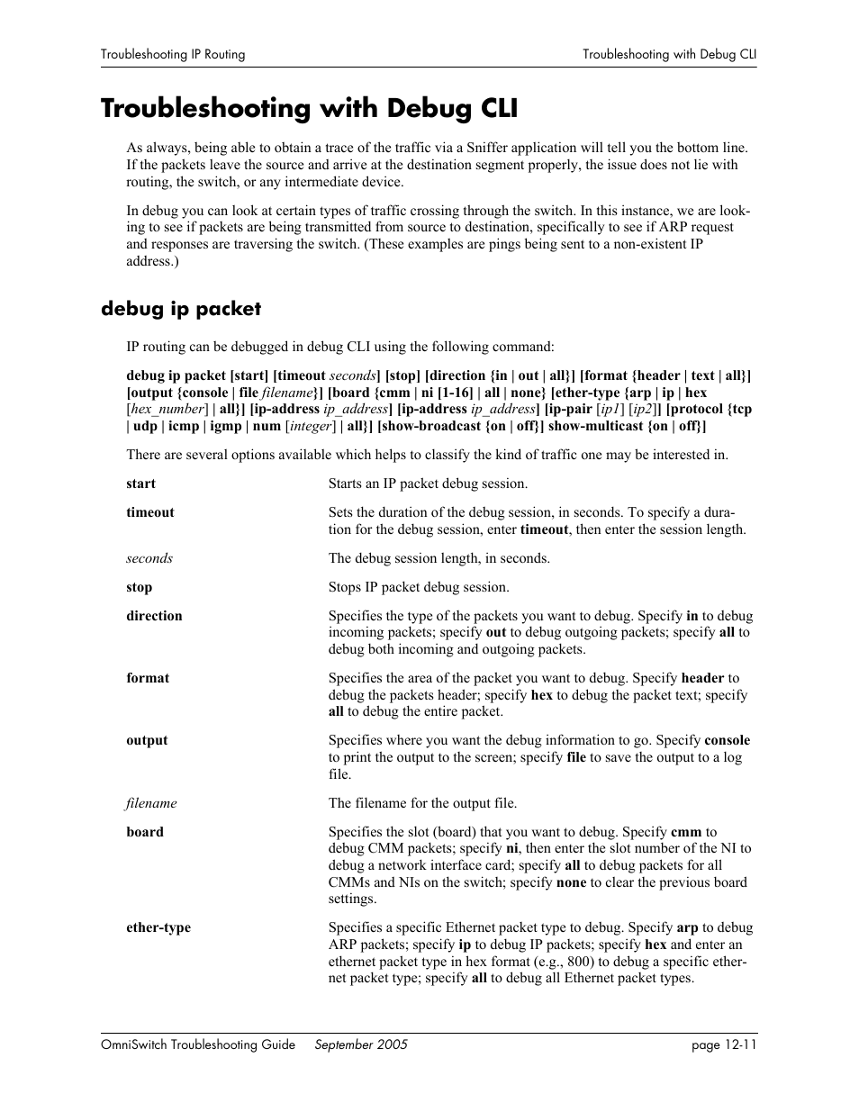 Troubleshooting with debug cli, Troubleshooting with debug cli -11, Troubleshooting with debug cli” on | Debug ip packet | Alcatel Carrier Internetworking Solutions 6648 User Manual | Page 187 / 614