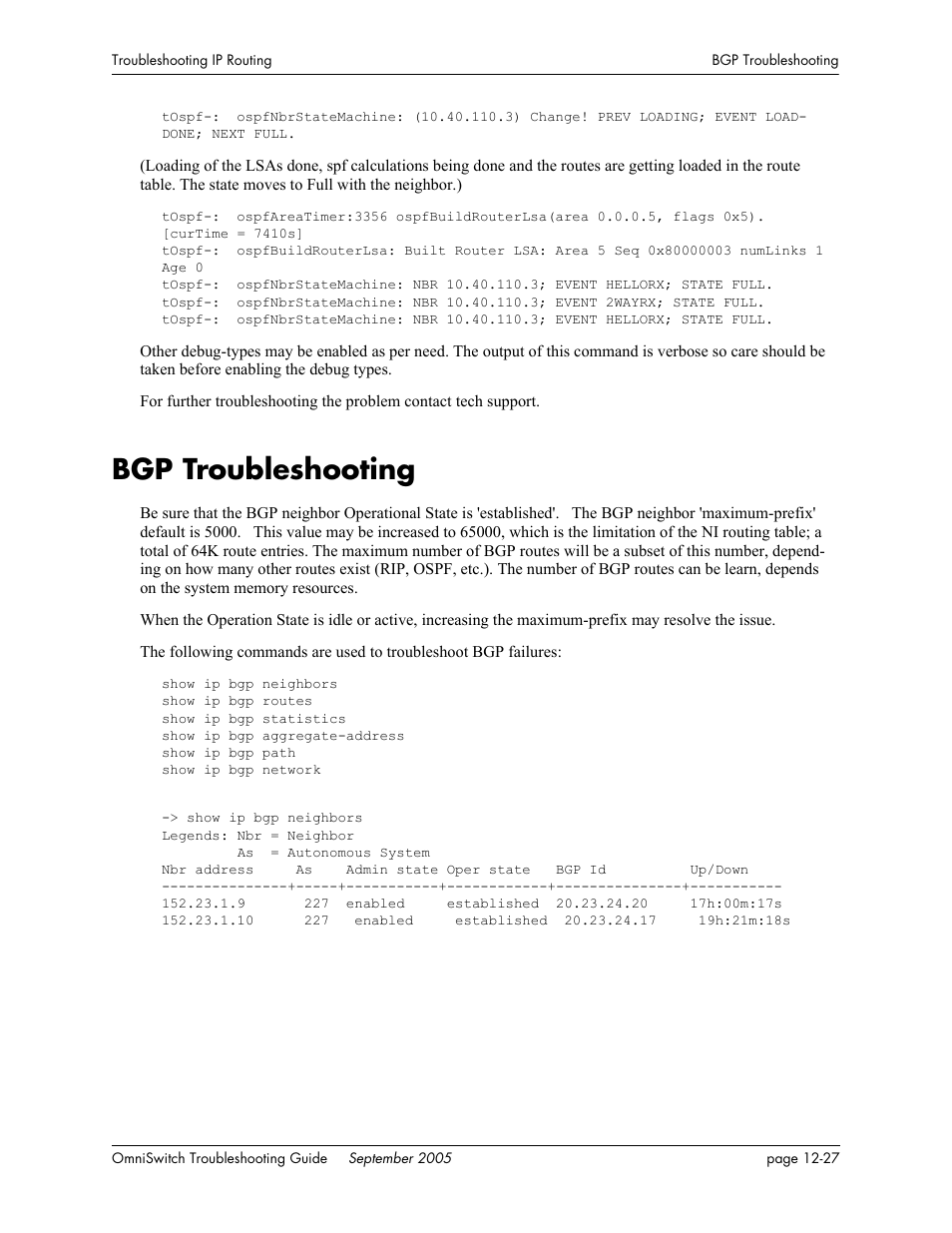 Bgp troubleshooting, Bgp troubleshooting -27 | Alcatel Carrier Internetworking Solutions 6648 User Manual | Page 203 / 614