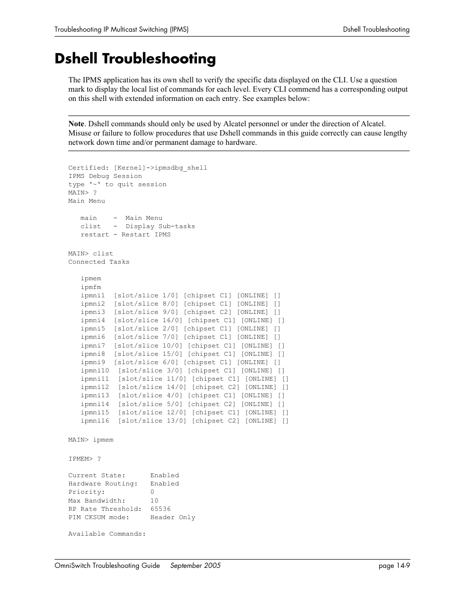 Dshell troubleshooting, Dshell troubleshooting -9 | Alcatel Carrier Internetworking Solutions 6648 User Manual | Page 231 / 614