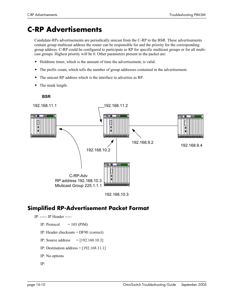 C-rp advertisements, Simplified rp-advertisement packet format, C-rp advertisements -10 | Simplified rp-advertisement packet format -10 | Alcatel Carrier Internetworking Solutions 6648 User Manual | Page 272 / 614