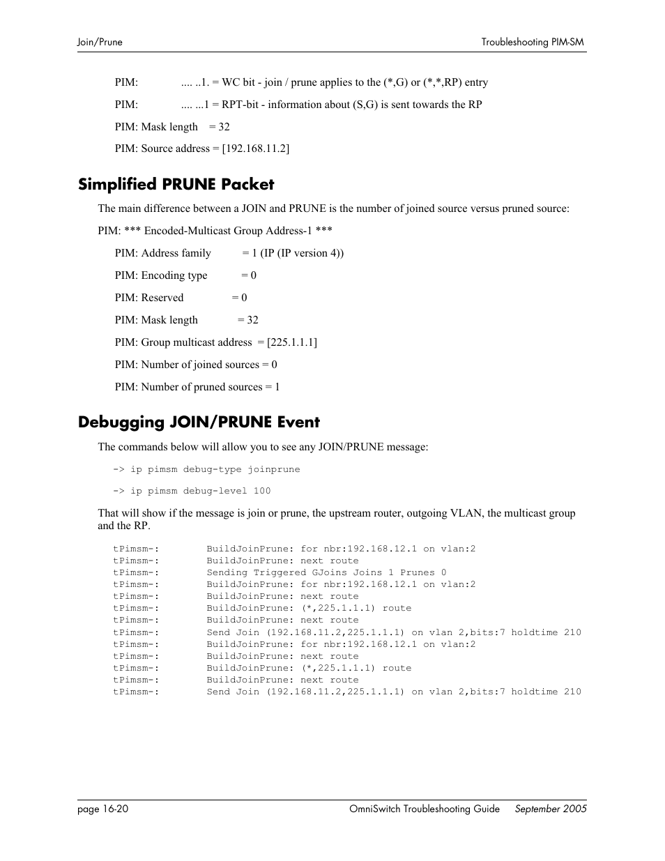 Simplified prune packet, Debugging join/prune event | Alcatel Carrier Internetworking Solutions 6648 User Manual | Page 282 / 614