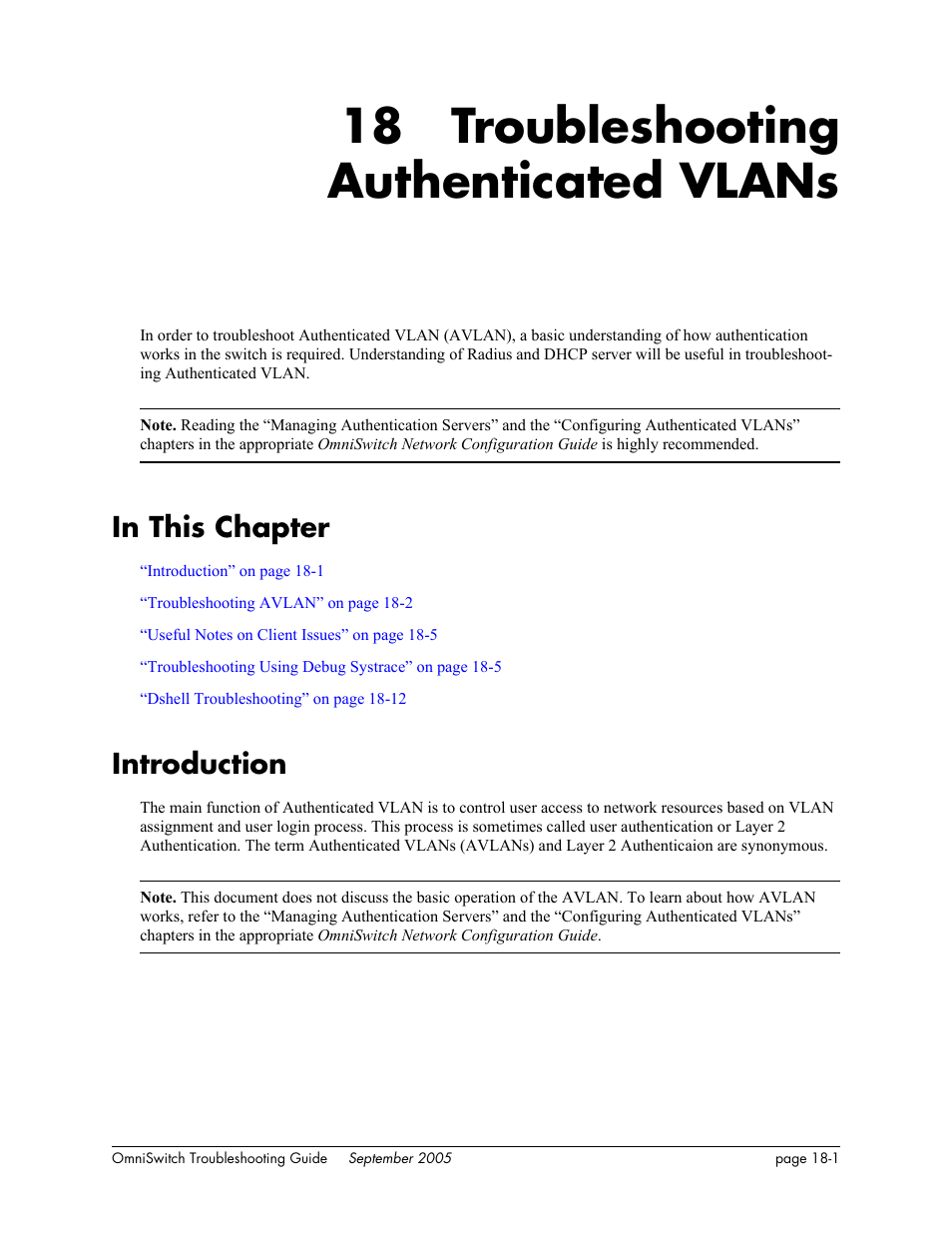 Troubleshooting authenticated vlans, In this chapter, Introduction | Chapter 18, In this chapter -1, Introduction -1, 18 troubleshooting authenticated vlans | Alcatel Carrier Internetworking Solutions 6648 User Manual | Page 299 / 614