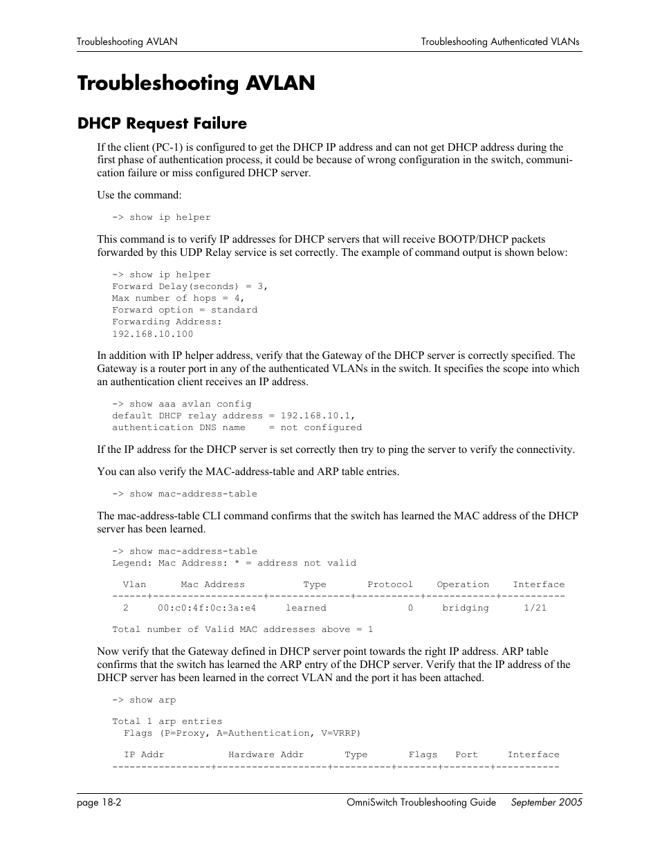 Troubleshooting avlan, Dhcp request failure, Troubleshooting avlan -2 | Dhcp request failure -2 | Alcatel Carrier Internetworking Solutions 6648 User Manual | Page 300 / 614