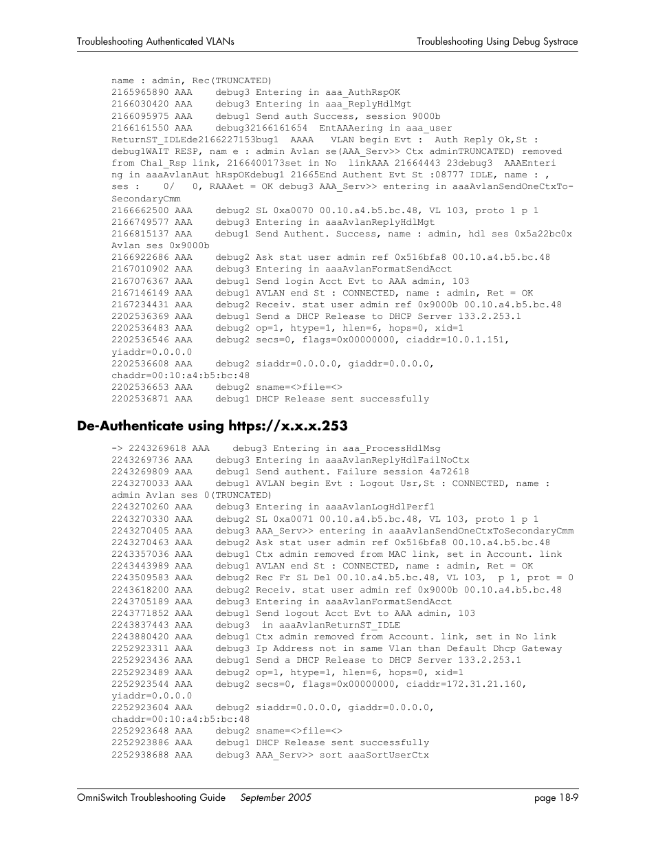 De-authenticate using https://x.x.x.253, De-authenticate using https://x.x.x.253 -9 | Alcatel Carrier Internetworking Solutions 6648 User Manual | Page 307 / 614