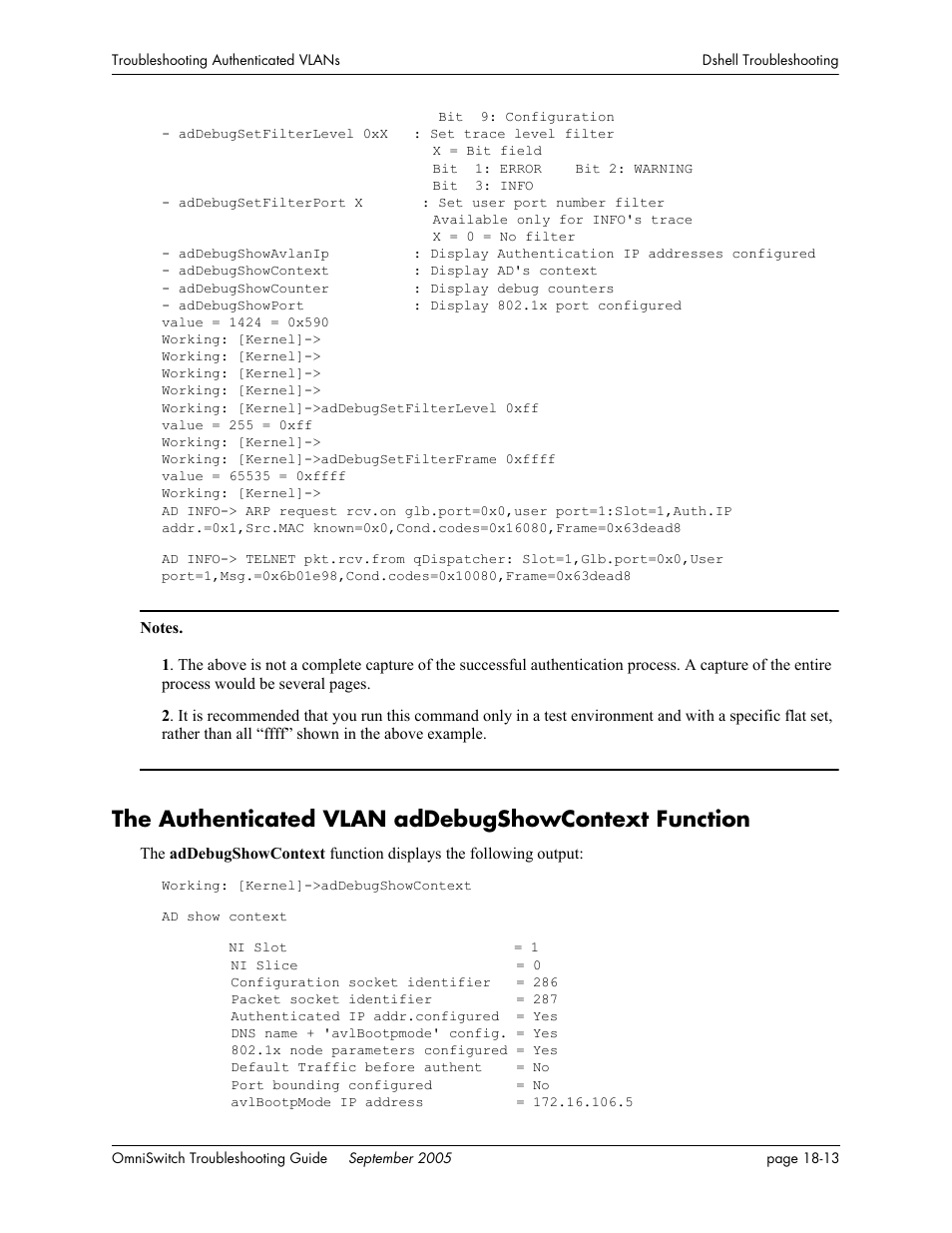 The authenticated vlan addebugshowcontext function | Alcatel Carrier Internetworking Solutions 6648 User Manual | Page 311 / 614