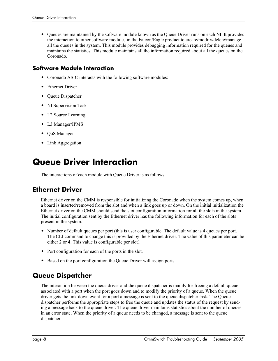 Software module interaction, Queue driver interaction, Ethernet driver | Queue dispatcher | Alcatel Carrier Internetworking Solutions 6648 User Manual | Page 332 / 614
