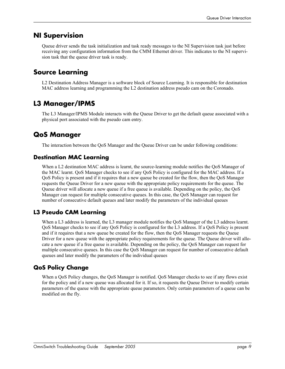 Ni supervision, Source learning, L3 manager/ipms | Qos manager, Destination mac learning, L3 pseudo cam learning, Qos policy change | Alcatel Carrier Internetworking Solutions 6648 User Manual | Page 333 / 614