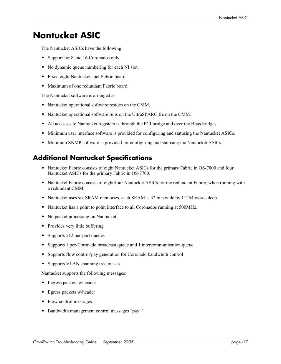 Nantucket asic, Additional nantucket specifications | Alcatel Carrier Internetworking Solutions 6648 User Manual | Page 341 / 614