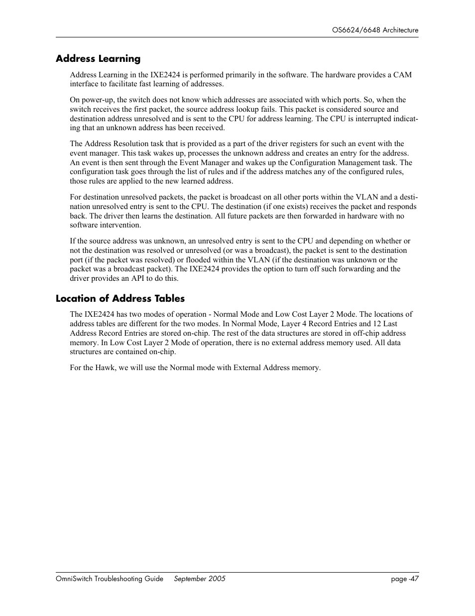 Address learning, Location of address tables | Alcatel Carrier Internetworking Solutions 6648 User Manual | Page 371 / 614