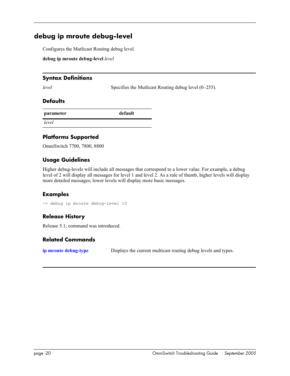 Debug ip mroute debug-level | Alcatel Carrier Internetworking Solutions 6648 User Manual | Page 406 / 614