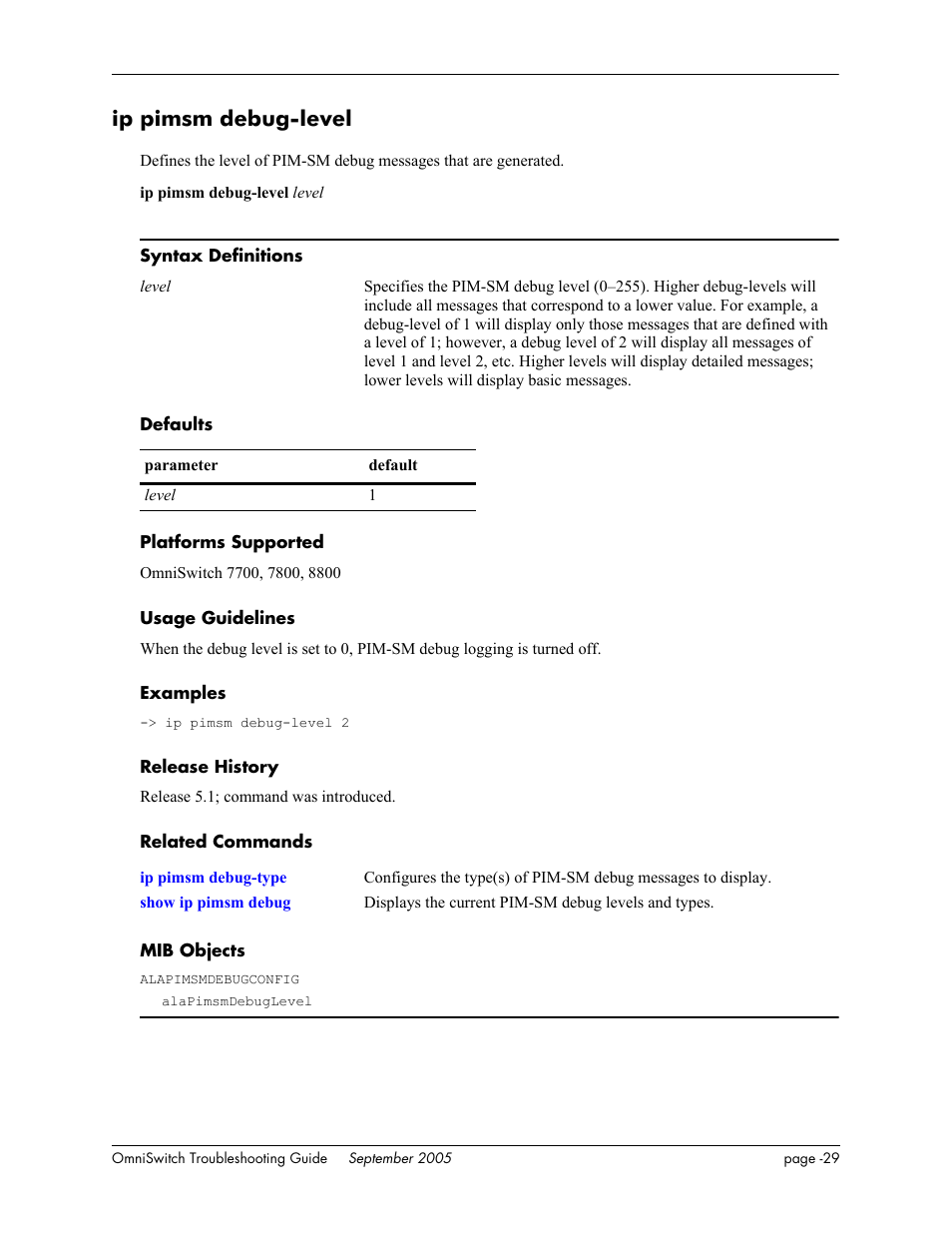 Ip pimsm debug-level | Alcatel Carrier Internetworking Solutions 6648 User Manual | Page 415 / 614