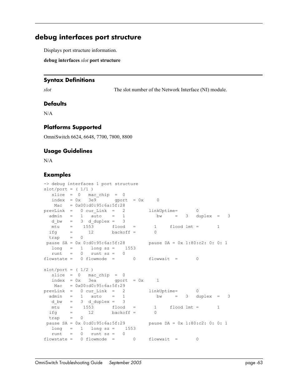 Debug interfaces port structure | Alcatel Carrier Internetworking Solutions 6648 User Manual | Page 449 / 614