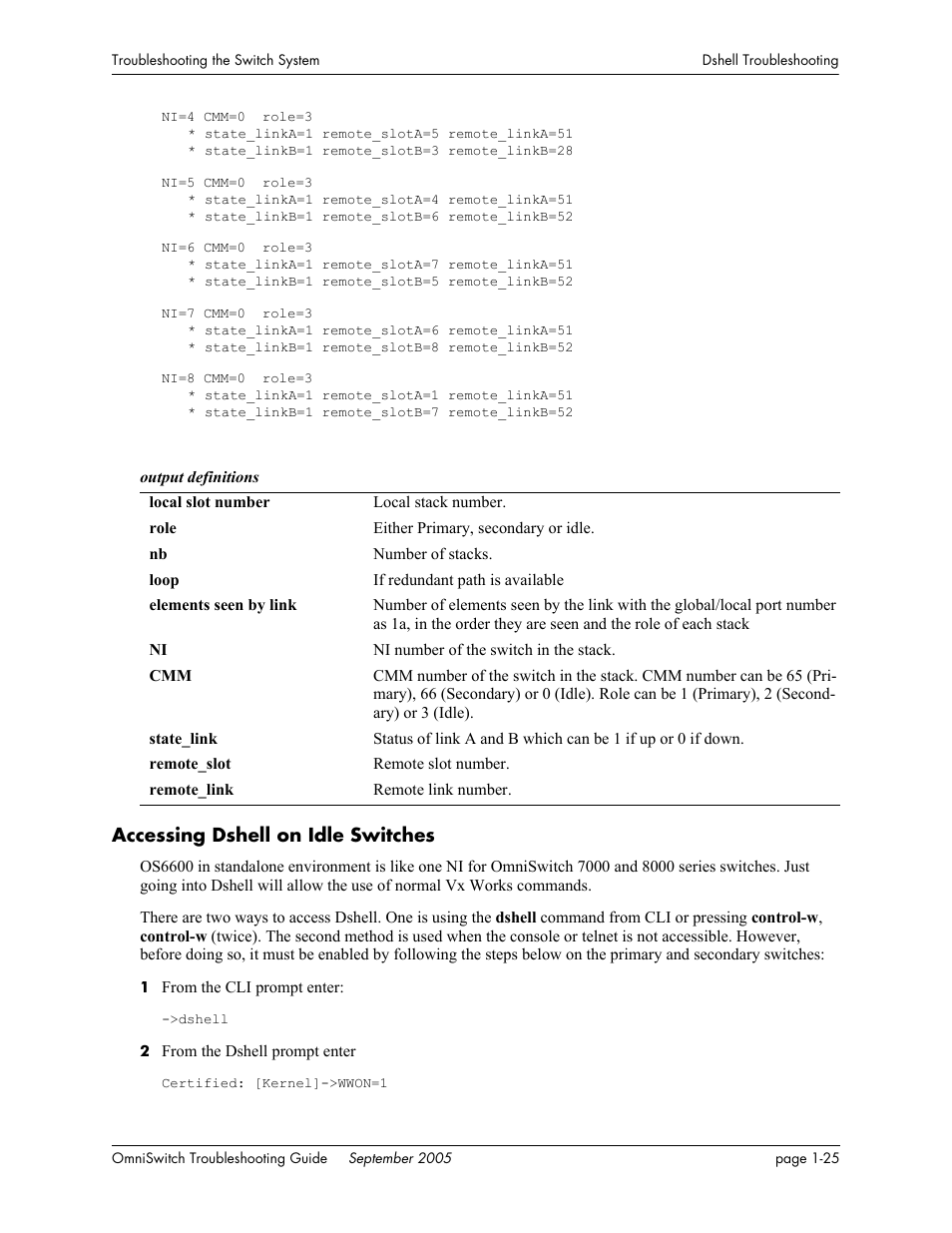 Accessing dshell on idle switches, Accessing dshell on idle switches -25 | Alcatel Carrier Internetworking Solutions 6648 User Manual | Page 45 / 614