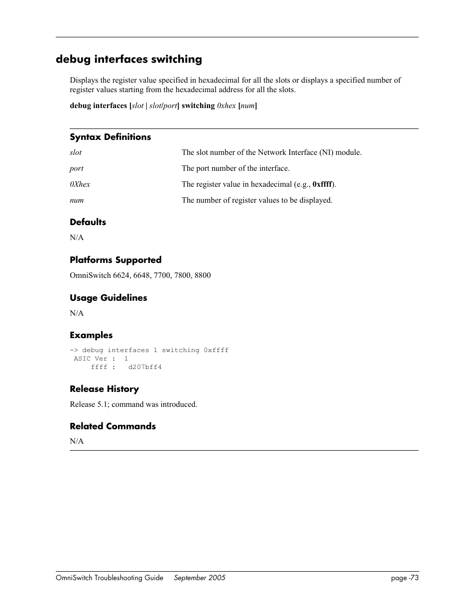 Debug interfaces switching | Alcatel Carrier Internetworking Solutions 6648 User Manual | Page 459 / 614