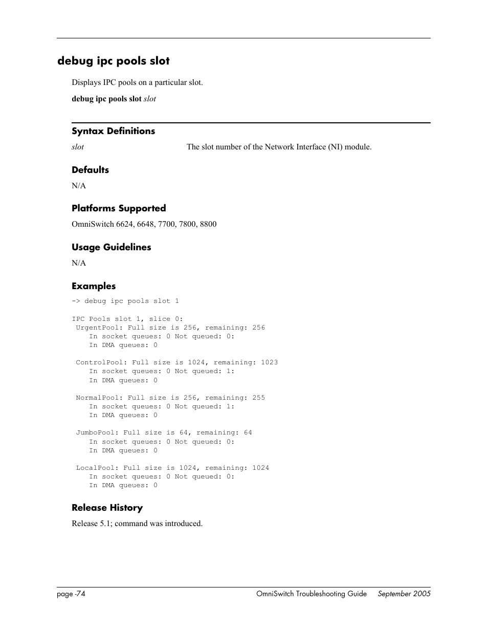 Debug ipc pools slot | Alcatel Carrier Internetworking Solutions 6648 User Manual | Page 460 / 614