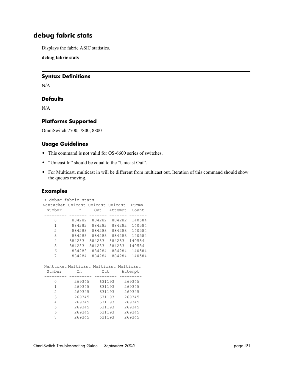 Debug fabric stats | Alcatel Carrier Internetworking Solutions 6648 User Manual | Page 477 / 614