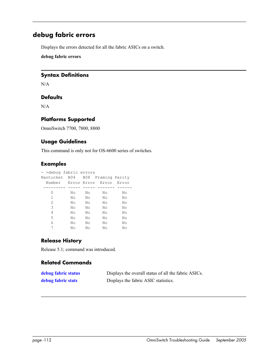 Debug fabric errors | Alcatel Carrier Internetworking Solutions 6648 User Manual | Page 498 / 614