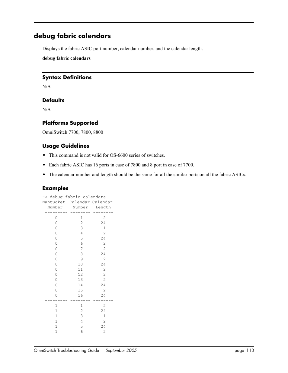 Debug fabric calendars | Alcatel Carrier Internetworking Solutions 6648 User Manual | Page 499 / 614