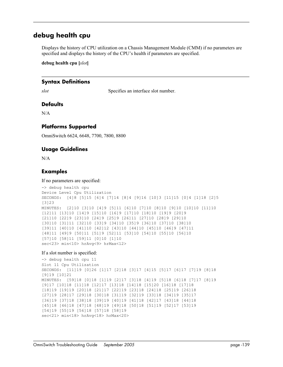 Debug health cpu | Alcatel Carrier Internetworking Solutions 6648 User Manual | Page 525 / 614