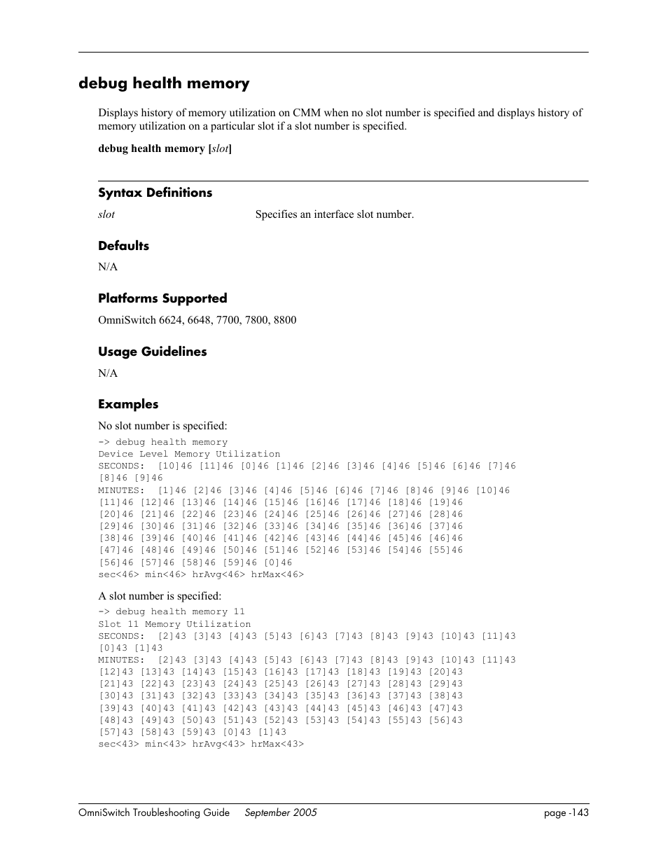 Debug health memory | Alcatel Carrier Internetworking Solutions 6648 User Manual | Page 529 / 614