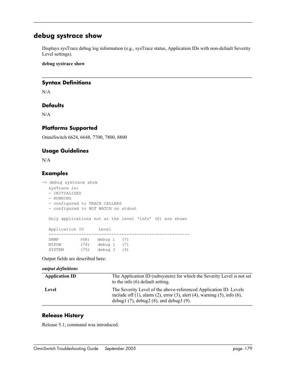 Debug systrace show | Alcatel Carrier Internetworking Solutions 6648 User Manual | Page 565 / 614