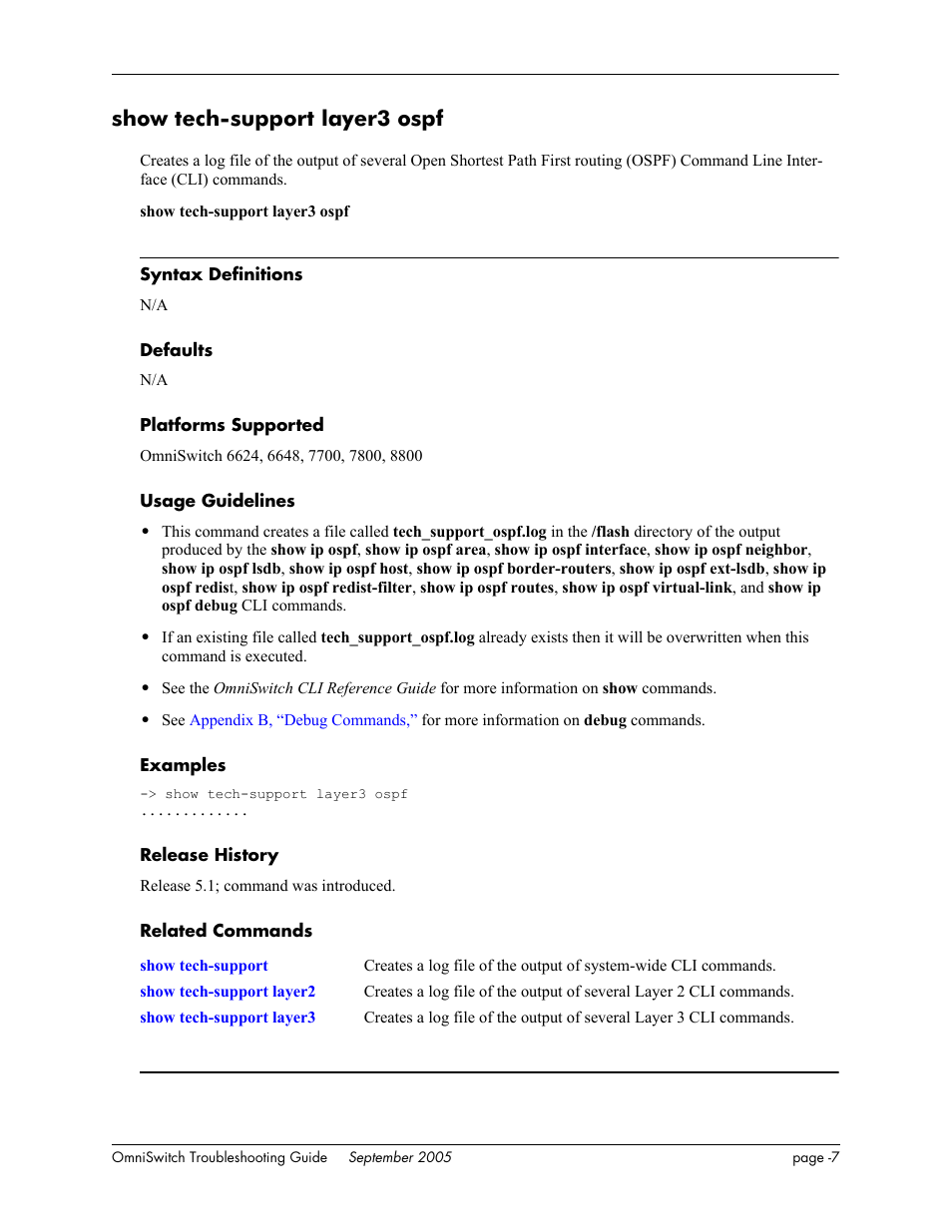 Show tech-support layer3 ospf | Alcatel Carrier Internetworking Solutions 6648 User Manual | Page 601 / 614