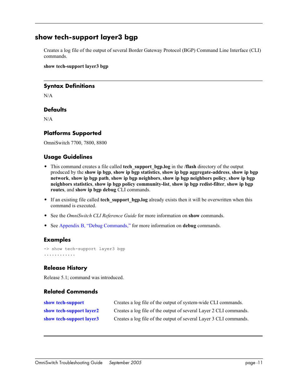 Show tech-support layer3 bgp | Alcatel Carrier Internetworking Solutions 6648 User Manual | Page 605 / 614