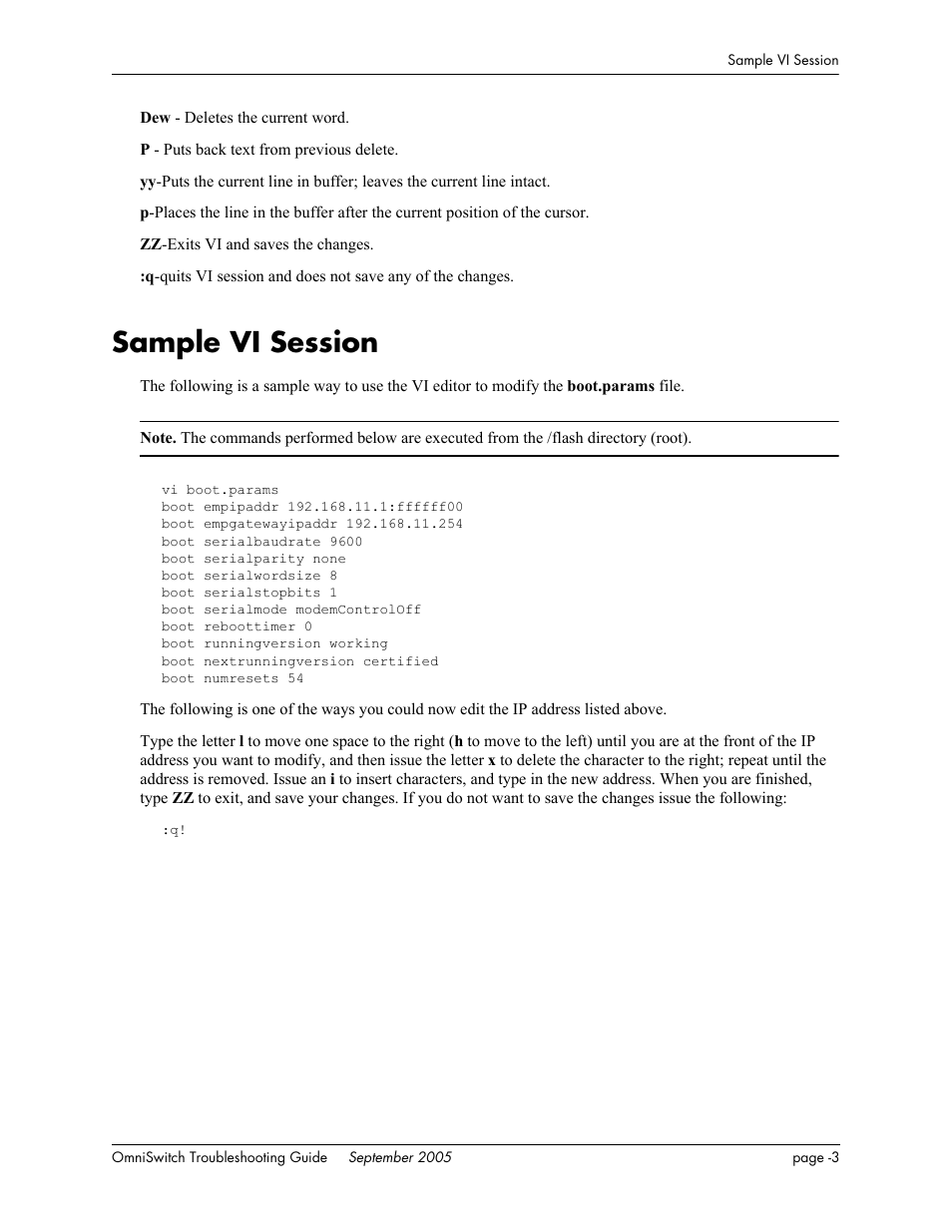 Sample vi session | Alcatel Carrier Internetworking Solutions 6648 User Manual | Page 609 / 614