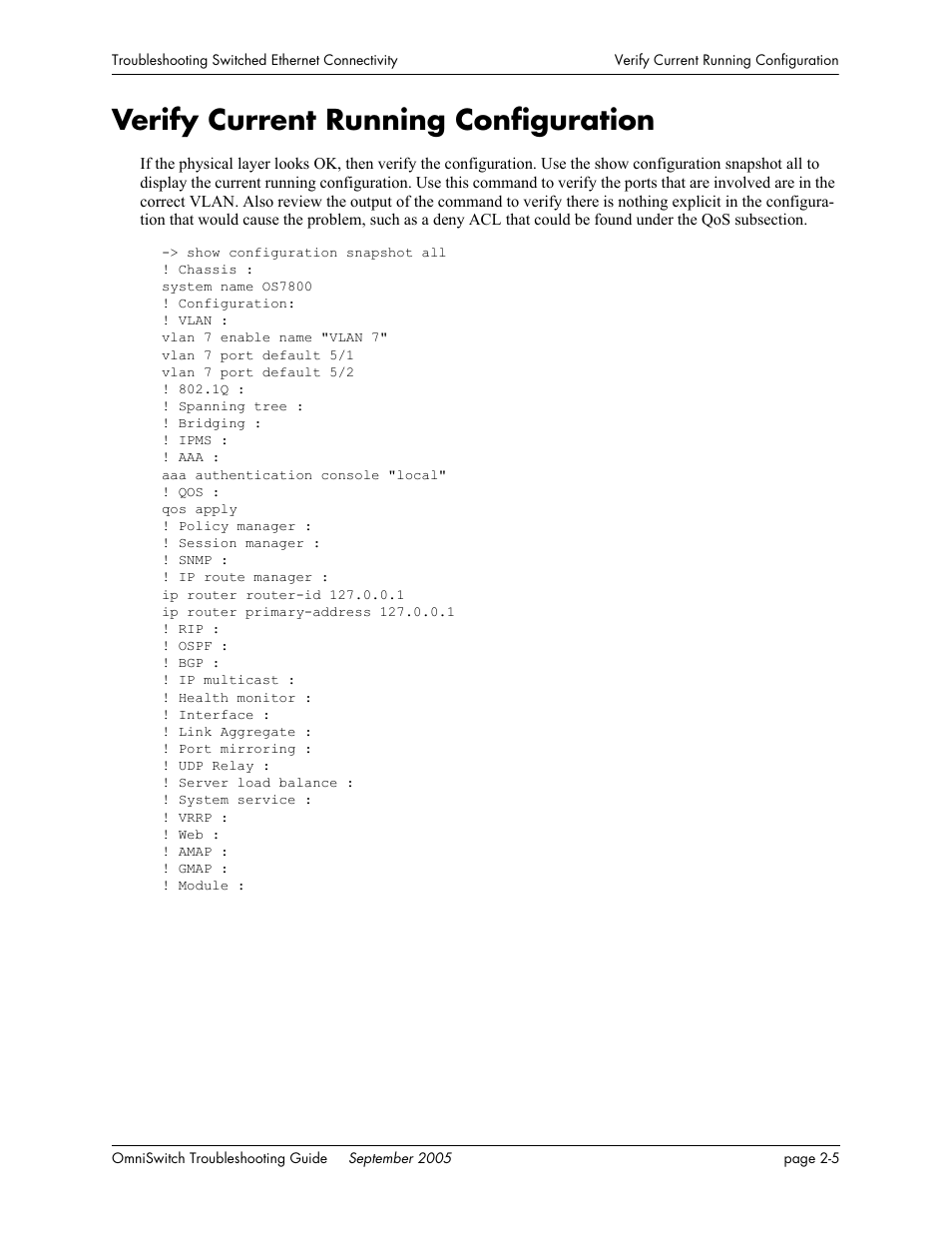 Verify current running configuration, Verify current running configuration -5 | Alcatel Carrier Internetworking Solutions 6648 User Manual | Page 63 / 614