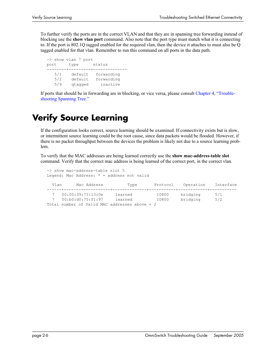Verify source learning, Verify source learning -6 | Alcatel Carrier Internetworking Solutions 6648 User Manual | Page 64 / 614